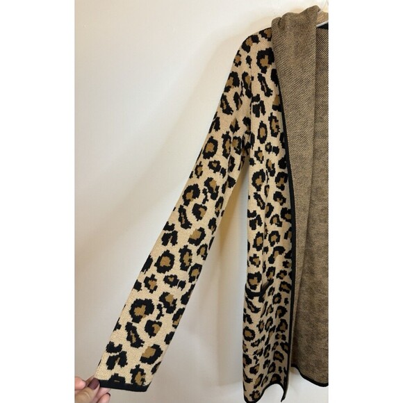 RACHEL ZOE Leopard Print Open Front Hooded Cardigan Women XS Pockets Sweater - Picture 2 of 9